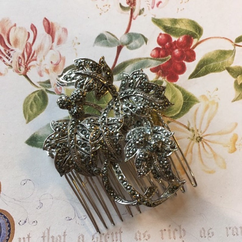 Vintage Bridal Vintage Marcasite Hair Comb- Leaves /& Berries Prom Hair Comb Bridesmaid Wedding Hair Accessories