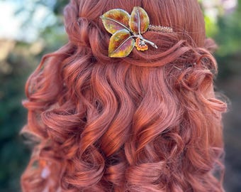 Vintage Enamel Leaf Hair Comb, Up Cycled Autumn  Headpiece by Exquisite