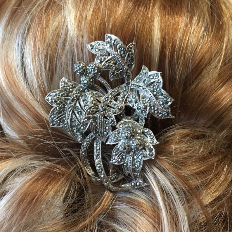 Vintage Bridal Vintage Marcasite Hair Comb- Leaves /& Berries Prom Hair Comb Bridesmaid Wedding Hair Accessories