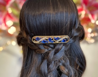 Blue Hair Comb, Large Blue Hair Comb, Vintage Blue Hair Comb, Blue and Gold Hair Accessory, Blue Hair Accessory, Blue & Gold Hair Comb
