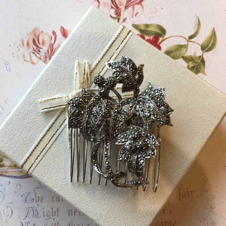 Vintage Bridal Vintage Marcasite Hair Comb- Leaves /& Berries Prom Hair Comb Bridesmaid Wedding Hair Accessories