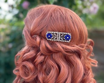 Vintage Blue Flower Hair Comb, Up Cycled 1920s Bridal Headpiece
