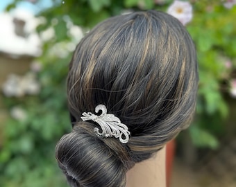 Vintage Marcasite Hair Comb, Floral Bridal Hair Accessory, Wedding Headpiece Upcycled