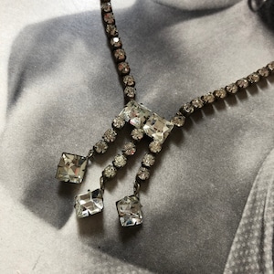 Vintage Art Deco Clear Drop Crystal Necklace- Vintage Bridal Jewellery