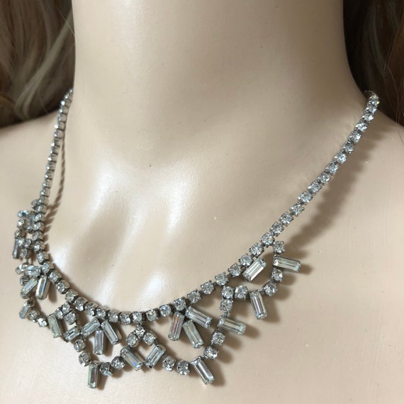 Vintage Silver & Clear Crystal Collar Necklace-15… - image 6