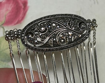 Sterling Silver Bridal Hair Comb, Marcasite Hair Comb, Vintage Wedding Hair Accessory Upcycled