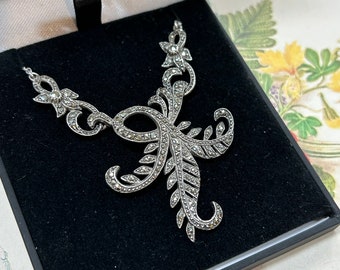 Vintage Sterling Silver &  Marcasite Necklace, Fern Leaf Design
