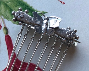 Vintage Butterfly Hair Comb Silver Tone Metal Side Comb 2  display picture 2