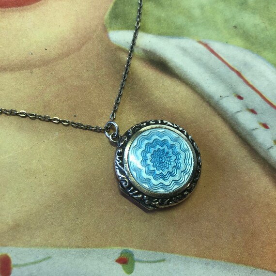 Art Deco Blue Enamel Locket, Sterling Silver Locke