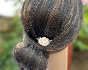 Vintage Sterling Silver  & Mother of Pearl Hair Comb, Up Cycled Bridal Hair Accessory