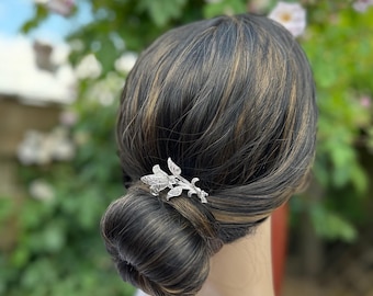 Vintage Marcasite Hair Comb, Floral Bridal Hair Accessory, Upcycled Wedding Headpiece