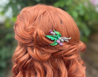 Vintage Scottish Thistle Enamelled Hair Comb- Up Cycled Hair Accessory
