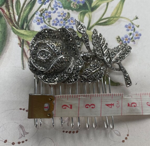 Vintage Marcasite Bridal Hair Comb, Small Silver … - image 8