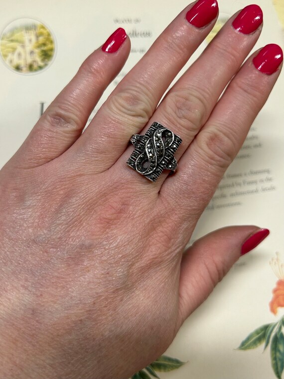 Vintage Sterling Silver & Marcasite Ring, UK Size… - image 4