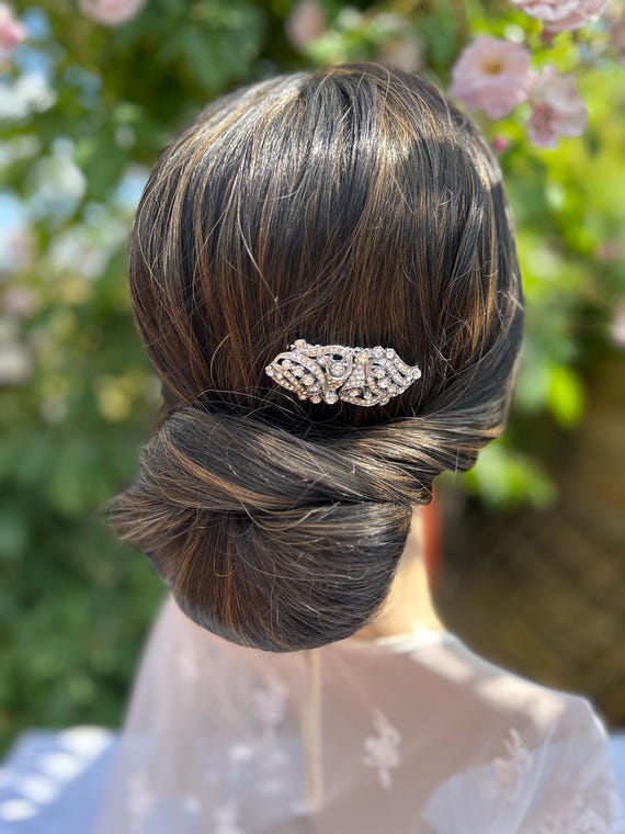 Art Deco Crystal Bridal Hair Comb Art Deco Rhodium Plated Wedding Hair Comb main image 3