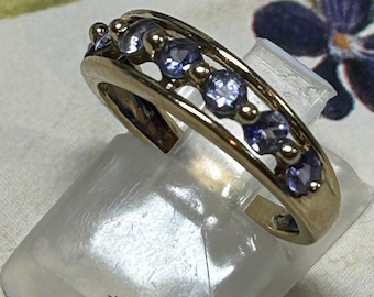 9ct Yellow Gold Tanzanite Half Eternity Ring, UK Size L / US 6 (QVC)