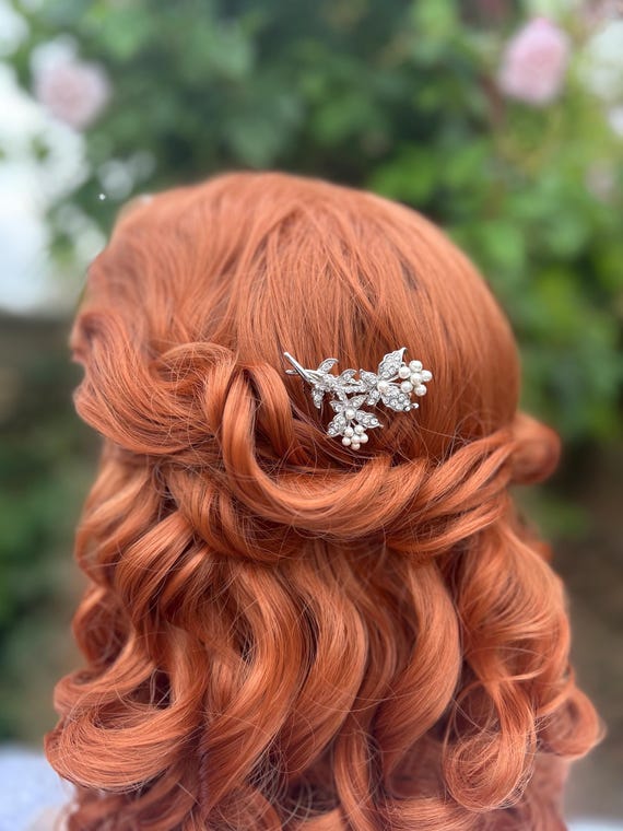 Butterfly Floral Bridal Hair Comb, Upcycled Crystal Pearl  display picture 1