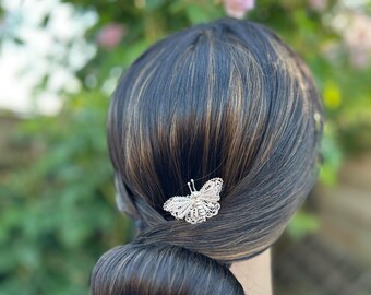 Vintage Butterfly Hair Comb Silver Tone Metal Side Comb 2  display picture 1