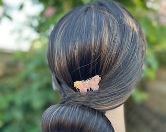 Vintage Upcycled Butterfly Hair Comb, Rose Gold Plated Sterling Silver Bridal Accessory