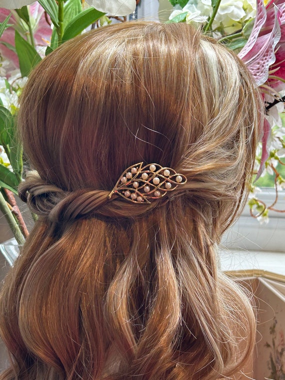 Gold & Pearl Leaf Bridal Hair Accessory, Upcycled 