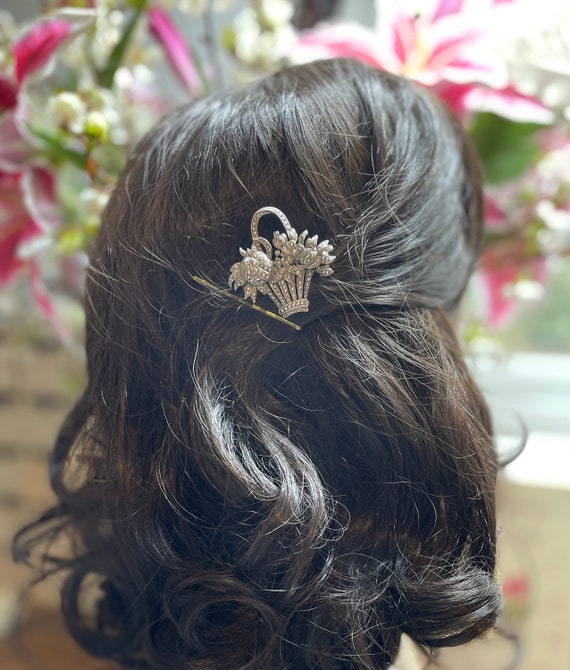 Vintage Marcasite Bridal Hair Comb, Up Cycled Hai… - image 2