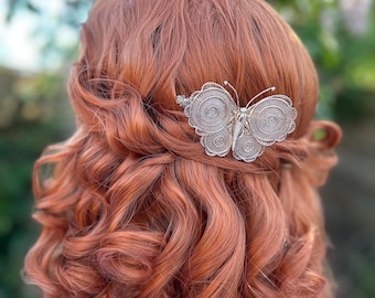 Bridal Floral butterfly hair comb pair, silver tone metal, used. Butterfly Silver Hair Hair Combs for Women for sale | eBay main image 3