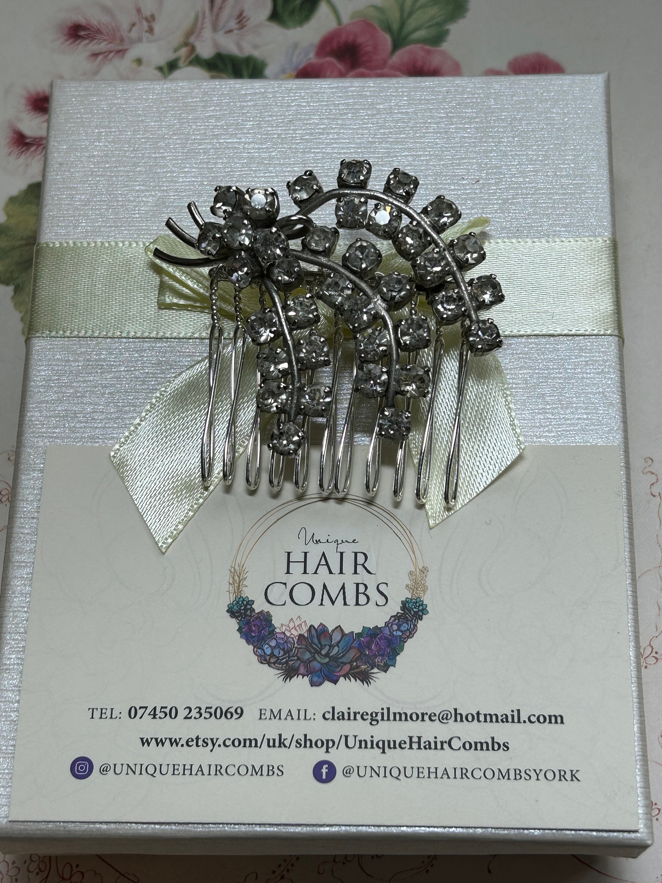 Upcycled Vintage Crystal Floral Hair Comb, Bridal Wedding