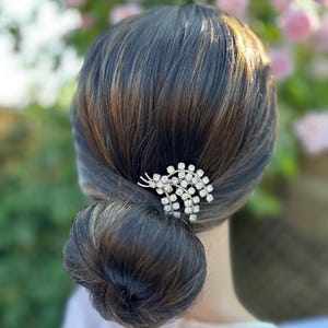 Upcycled Vintage Floral Spray Hair Comb, A Clear Crystal Bridal Hair Accessory, Unique Wedding Headpiece Handmade In The UK