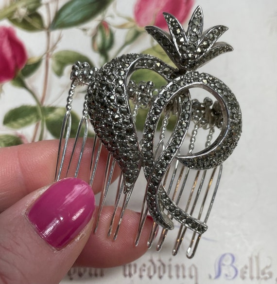 Vintage 50\'s decorate hair picks Vintage Marcasite & Sterling Silver Bridal Hair Comb: 1950s  main image 4