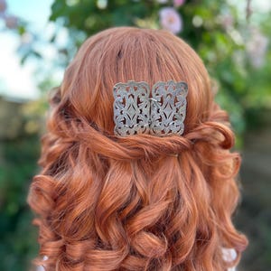 Large Antique Bridal Hair Comb, Upcylced Wedding Hair Accessory Handmade Using A Silver Plated Nurses Buckle. Made In The UK