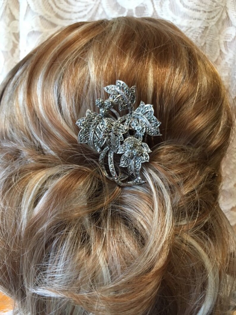 Vintage Bridal Vintage Marcasite Hair Comb- Leaves /& Berries Prom Hair Comb Bridesmaid Wedding Hair Accessories