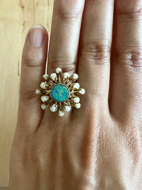Vintage Pearl and Opal Doublet Ring 14k Yellow Go… - image 7