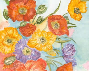 Spring Bouquet Watercolor Print by Claudia Buchanan.  100% Cotton Fine Art Paper