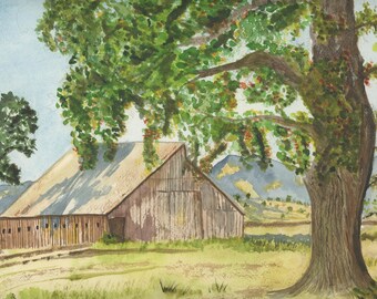 Sutter Buttes Ranch Watercolor Print by Claudia Buchanan.  100% Cotton Fine Art Paper