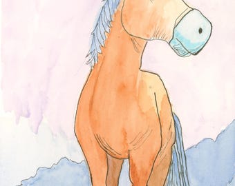 Happy Pony Watercolor Print by Claudia Buchanan, Whimsical Pony