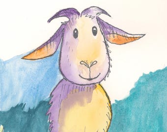 Billie Goat  Watercolor Print by Claudia Buchanan