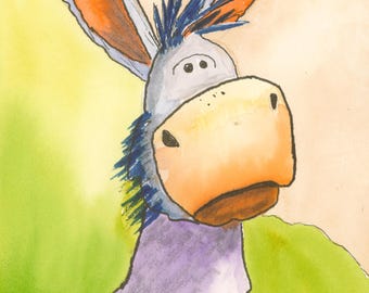 Donkey Watercolor Print, Whimsical Animal Art, Claudia Buchanan (Matted/Framed)
