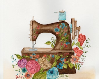 Antique Sewing Machine - Watercolor Print From Original by Claudia Buchanan Signed & Numbered Limited Edition