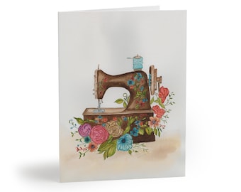 Antique Sewing Machine by Claudia Buchanan Greeting cards (8, 16, and 24 pcs)