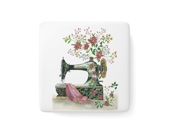 Holiday Sewing Inspiration Porcelain Magnet, Square