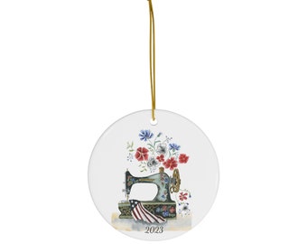 Sewing In America Double Sided Ceramic Ornament, 1-Pack