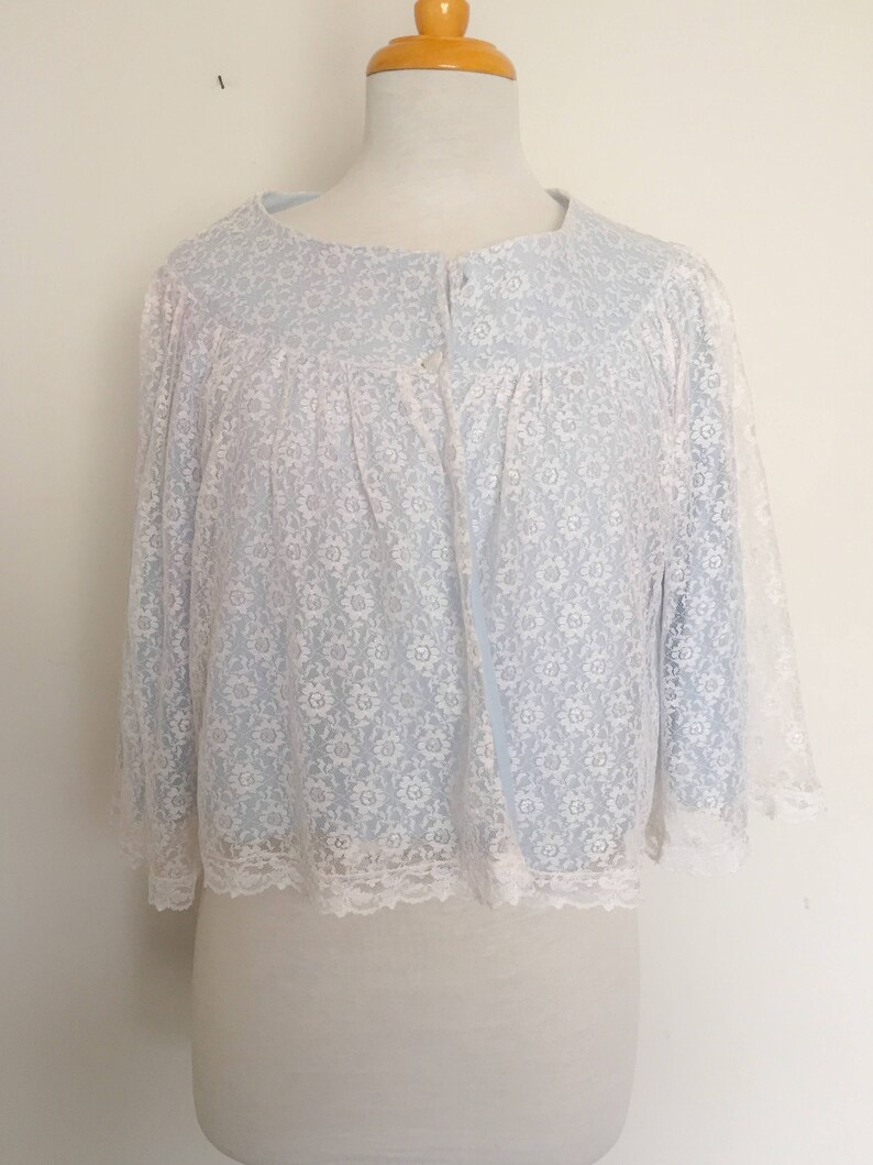 1960s Blue /& White Lace Bed Jacket Vintage