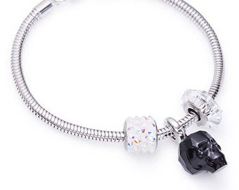 Skull Crystal Charm Bracelet made with Swarovski® Charms - Jet