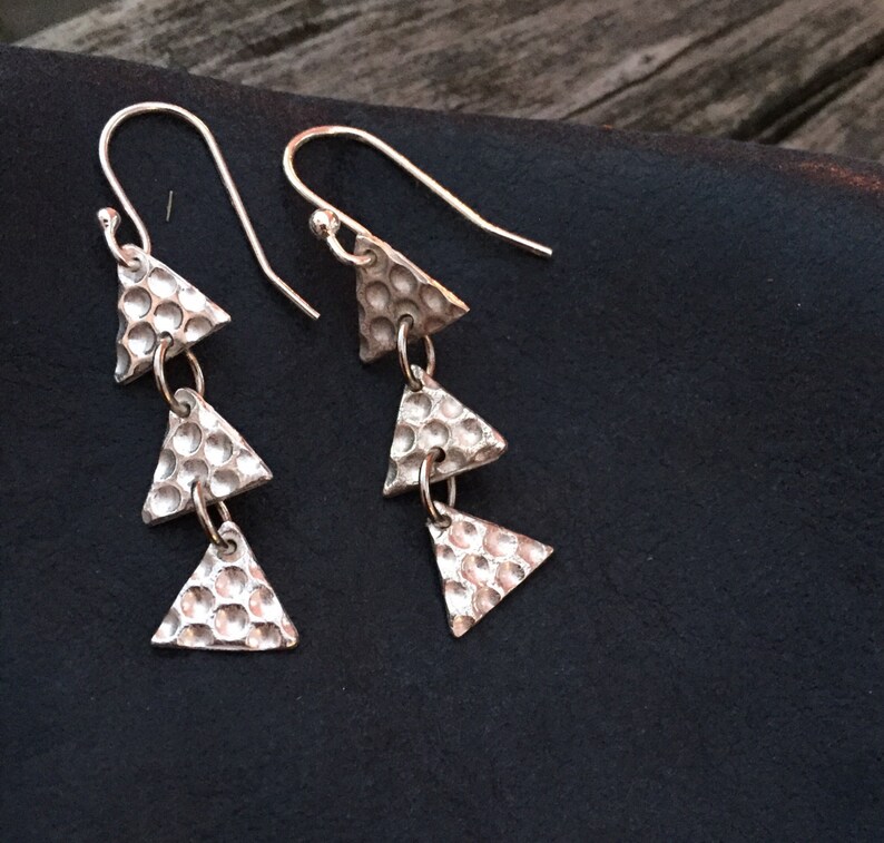 Triple Triangle Dangle Drop Earrings Etsy