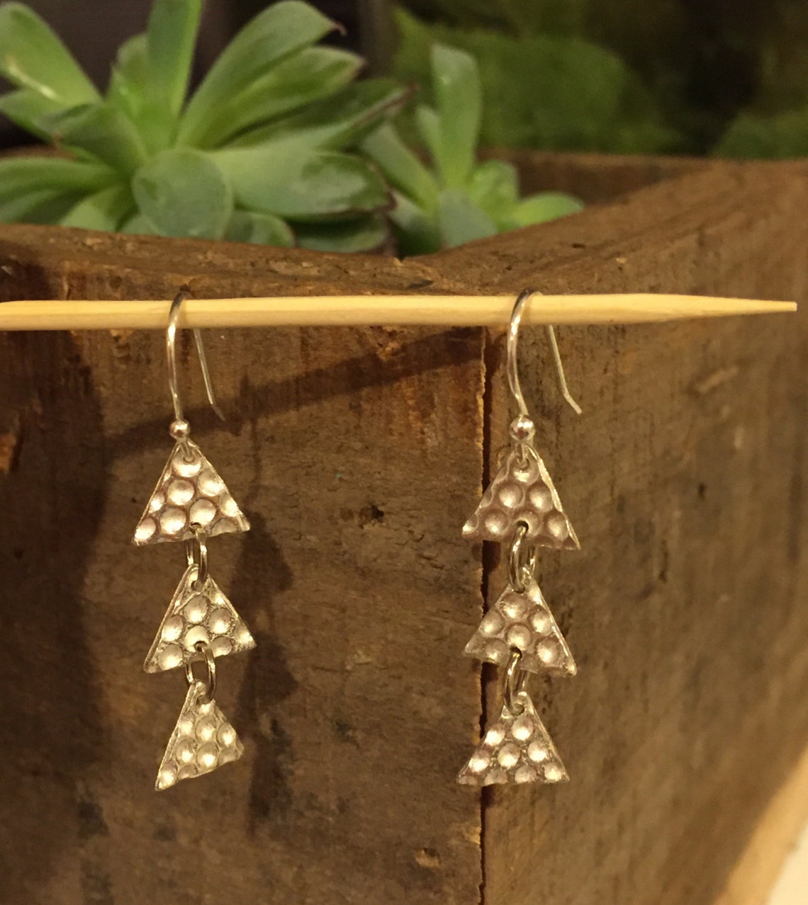 Triple Triangle Dangle Drop Earrings Etsy