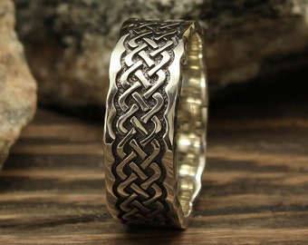 Keltischer Ehering, Unikat Sterling Silber Band im Vintage Stil, 8mm keltischer Ehering, keltischer Ehering für Männer, keltischer Ring für Frauen