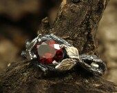 Leaf on the branch engagement garnet ring, Unique women 39 s garnet ring, Leaves ring, Forest engagement ring, Oval cut ring, Sterling silver