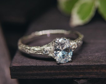 Oval Diamond Engagement Promise Ring, Sterling Silver Gemstone Engagement Ring Womens, Anniversary Ring April Birthstone Gift for Wife