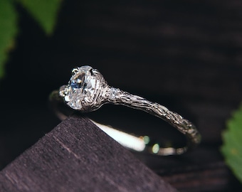 Delicate Three Stone Engagement Ring Sterling Silver, Oval Cut Diamond Ring, Nature inspired Tiny Promise Ring for Her, Gift for Women