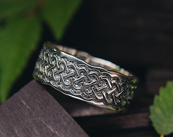 Celtic Knot Braided Ring - Durable Silver Chunky Ring - Wide Celtic Design Ring for Man - 925 Large Ring Irish Jewelry - Anniversary Gifts